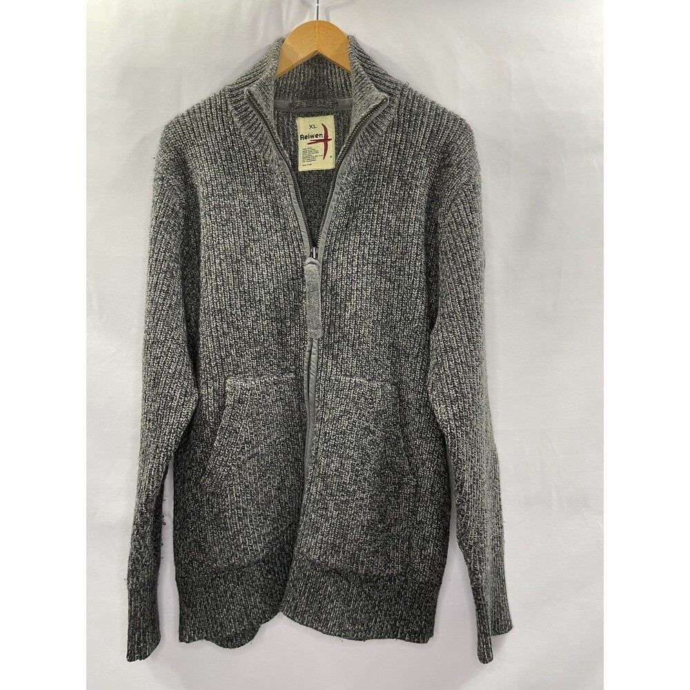 Vintage RELWEN Knitted Full zip Cardigan Sweater Mens Size XL Gray from JAPAN